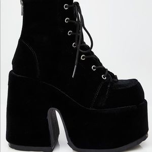 ON HOLD Demonia Black Velvet “Camel” Platforms